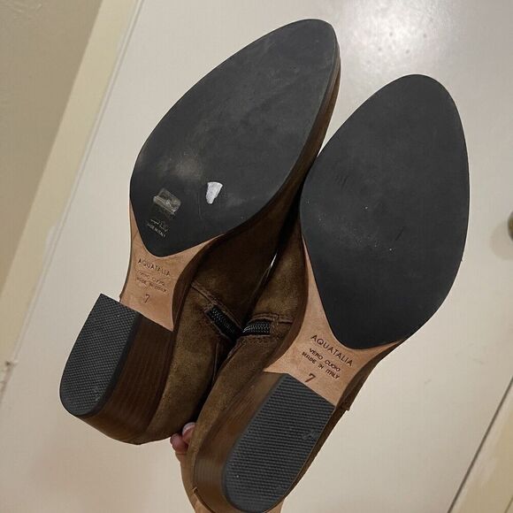 Aquatalia brown suede leather point toe side zip buckle ankle boots size US 7 - Picture 6 of 7